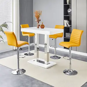 Furniture In Fashion Caprice White High Gloss Bar Table Small 4 Ripple Curry Stools