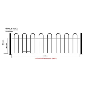 COURA Metal Hoop Top Garden Railing Panel 1830mm GAP x 490mm High CRZP03