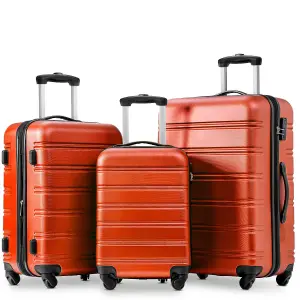 ABS Hard Shell Travel Trolley Suitcase 4 Wheel Luggage Set Hand Luggage 24 Inch Orange