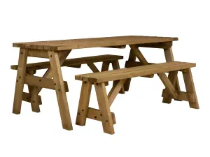 Victoria Space Saving Picnic Table Benches Set (8ft, Rustic brown)