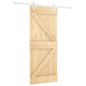 Berkfield Sliding Door with Hardware Set 80x210 cm Solid Wood Pine