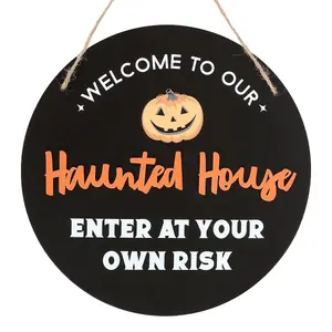 Something Different Haunted House Round Plaque Black/White/Orange (One Size)