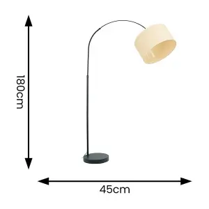 ValueLights Louis Black Arched Curved Floor Lamp with Ochre Woven Drum Lamp Shade and LED Bulb