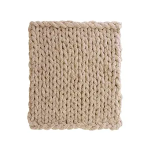 Khaki Soft Handwoven Knitted Chenille Blanket for Couch and Bed 100cm L x 80cm W