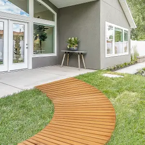 Costway Roll-Out Garden Pathway 216 x 53 cm Wooden Patio Curved Walkway Decking Boards