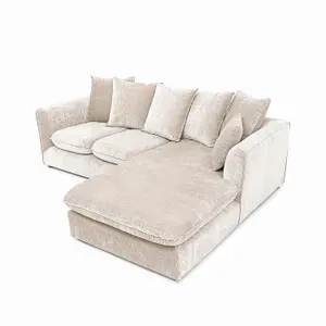 Lucas Water Repellent Velvet Chenille Right Facing Corner Sofa in Cream