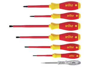 WIHA Electrician Screwdrivers VDE Slotted PH1 PH2 Phillips PZ1 PZ2 Pozi Torx Hex 7 Piece Set 00834