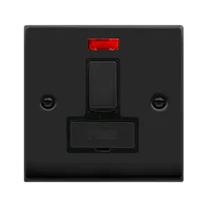 Matt Black 13A Fused Ingot Connection Unit Switched With Neon - Black Trim - SE Home