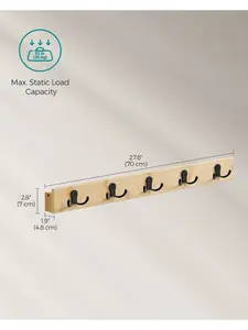 SONGMICS Wall-Mounted Coat Rack, Coat Hooks With Shelf, 5 Double Metal Hooks, Space-Saving, For Hallway, Each Loads Up To 55 Lb