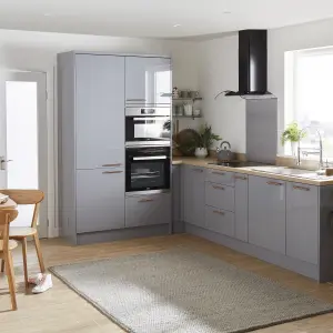 GoodHome Alisma High gloss grey Slab Highline Cabinet door (W)300mm (H)715mm (T)18mm