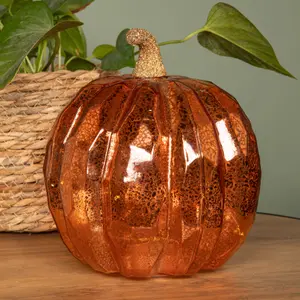 20cm Battery Operated Light up Glass Pumpkin Halloween Decoration with Warm White LEDs