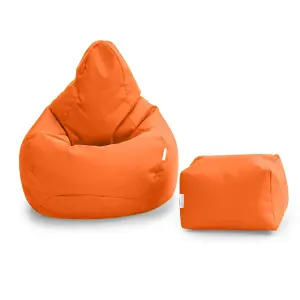 Loft 25 Bean Bag Gamer Chair Living Room Water Resistant Indoor Outdoor Beanbag, And Footstool Orange