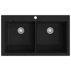 vidaXL Overmount Kitchen Sink Double Basin Granite Black