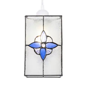 Traditional Clear Glass Tiffany Style Pendant Light Shade with Royal Blue Panels