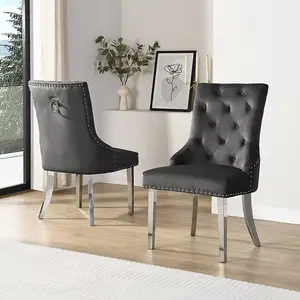 Imperial Black Velvet Button Back Dining Chairs In Pair