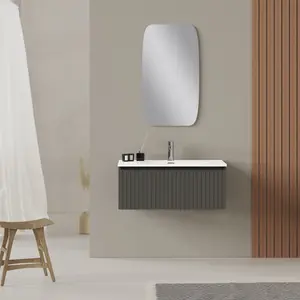 Banyetti Linea Matt Grey Ribbed Wall Hung Vanity Unit 800mm x 390mm