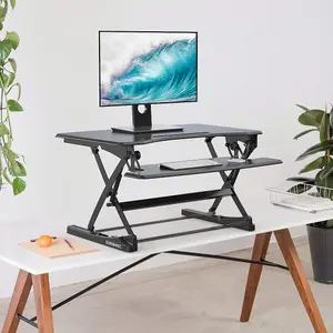 Duronic DM05D23 Sit-Stand Desk Workstation, Desk Convertor, Manual Height Adjustable 15-49cm, 90-57cm Platform - black