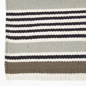 Homescapes Modern Black Grey Scandinavian Style Striped Cotton Rug, 150 x 240 cm