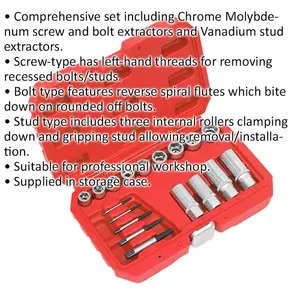 18 Piece Bolt Stud & Screw Extractor Set - Chromoly Steel - Storage Case