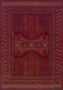 Luxurious Traditional Persian Bordered Easy to Clean Wool Red AndOrange Chequered Rug for Living Room & Bedroom-240cm X 340cm