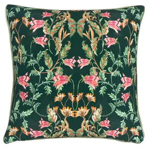 Floral Square Throw Cushion Viridian / Polyester