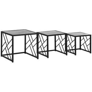 HOMCOM Set of 3 Nesting Coffee Tables Square End Tables w/ Metal Frame, Grey