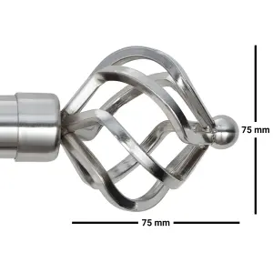 A.Unique Home Twisted Metal Extendable Curtain Pole with Rings and Fittings (25/28mm) - Brushed Steel , 180cm - 340cm Approx