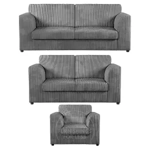 Luxor Jumbo Cord 3 + 2 + 1 Fabric 3 Piece Sofa Suite - Fullback Grey