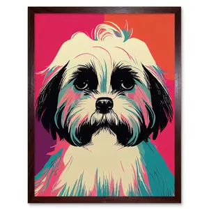 Modern Cute Shih Tzu Dog - Print Brown Framed Paper / 25.9cm H x 20.6cm W