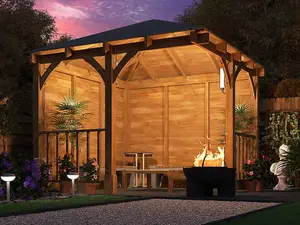 Dunster House Corner Gazebo Garden Shelter Canopy Wooden Roof Shingles 3m x 3m Leviathan