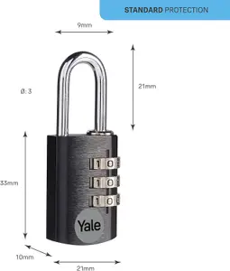 Yale Black Aluminium Combination Padlock 20m - YE3CB/20/121/1/BK