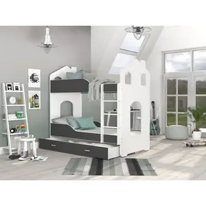 Liev European Toddler (80 x 160cm) Bunk Bed with Drawer Grey/White