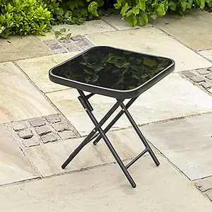 Garden Folding Glass Side Table Outdoor Patio Furniture