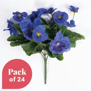 Blooming Artificial - 28cm / 1ft Blue Fake Pansy Bush Multi-Pack