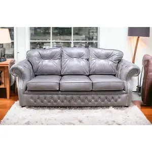 Chesterfield Handmade 3 Seater Sofa Old English Lead Leather In Era Style