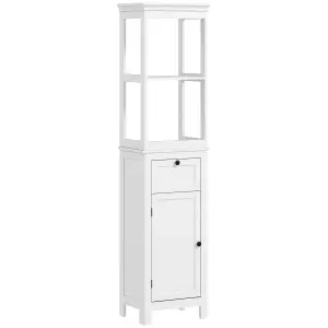 HOMCOM Slim Bathroom Storage Cabinet with Open Shelves and Drawer, White