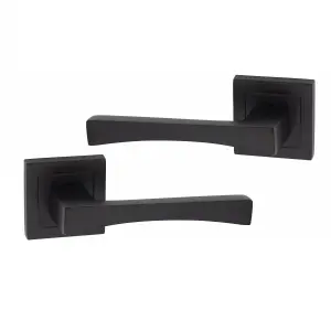 6 Pair Wave Design Door Handles Square Rose Matt Black Finish