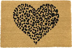 Leopard Print Heart Doormat - Regular 60x40cm