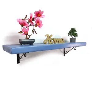 Wooden Rustic Shelf with Bracket WOP Black 170mm 7 inches Nordic Blue Length of 70cm