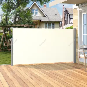 Outdoor Beige Retractable Garden Sided Awning  Waterproof Sunshade Privacy Panel Gazebo Sidewall Panels Sunwall 600 x 160 cm