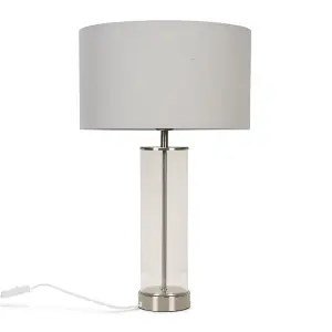 ValueLights Balan Brushed Chrome Table Lamp with Grey Drum Shade