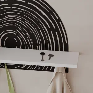 Decortie Modern Pine Wall-Mount White Coat Hanger 6 Hooks Metal Laser-cut Design Engineered Wood Shelf Storage Hallway