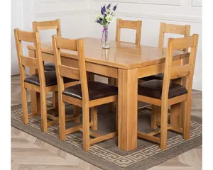 Dakota 152 x 87 cm Chunky Medium Oak Dining Table and 6 Chairs Dining Set with Lincoln Chairs