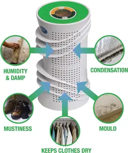 2x Rechargeable Dehumidifiers with Recharge Station & Shoe Drying Attachment - Prevent Humidity, Damp, Condensation & Mustiness