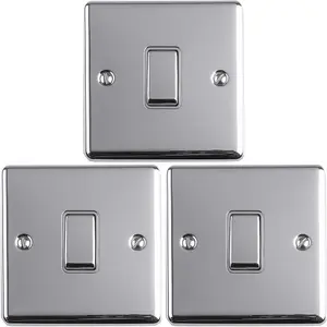 3 PACK 1 Gang 20A Single Light Switch POLISHED CHROME & GREY 2 Way Metal Rocker