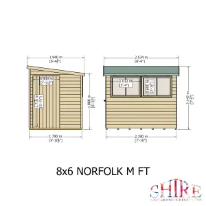 Shire Norfolk Workshop Pent Shed 8x6 Double Door 19mm Loglap Style A