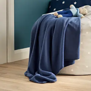 Blue Plain Knitted Throw