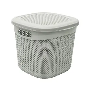 JVL Droplette Design Plastic Storage Basket, One Size, Lidded, Grey