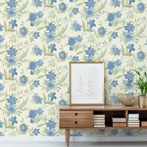 Grandeco Katsu Trail Floral Blown Wallpaper, Blue