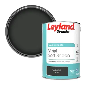 Leyland Trade Vinyl Soft Sheen Walls & Ceilings Emulsion Paint Traffic Black (RAL 9017) - 5L